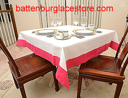 Squre Tablecloth. White with color trims. 54 in.square